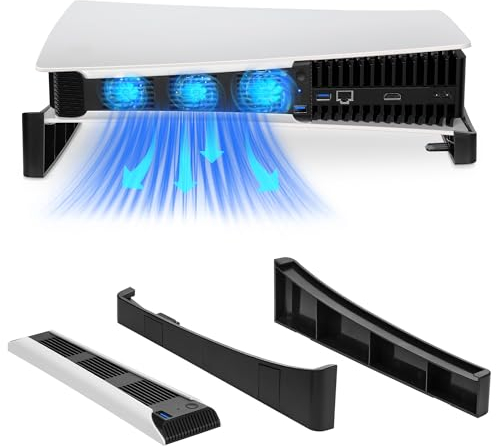 kwmobile Stand and Cooling Fan Compatible with PS5 - Perfect Fit for PS5 Digital & UHD Disc Edition Console - PS5 Stand for Heat Dissipation - Horizontal or Vertical Cooler Station
