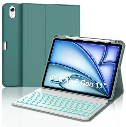 Teclado para iPad Air 11 M3 2025/M2 2024, Bluetooth extraíble retroiluminado funda con teclado para iPad Air 6 generación 11 pulgadas 2025/2024, teclado italiano con soporte lápiz, verde oscuro