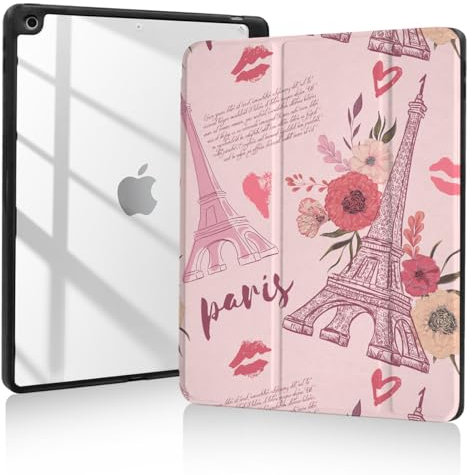 Trizoanic Funda para iPad de 9ª/8ª/7ª generación, iPad de 10.2 pulgadas, funda transparente para iPad 2021/2020/2019, soporte triple, soporte para lápices, apagado y encendido automático, bonito