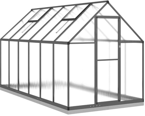 vidaXL Gewächshaus mit Fundamentrahmen, Pflanzenhaus mit Dachrinnensystem Flügeltür, Treibhaus für Pflanzen, Frühbeet, Anthrazit Aluminimum