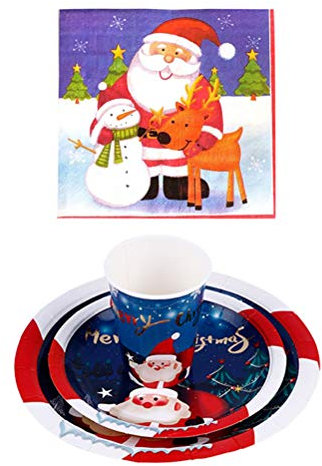 HFZKARP 1 Juego de platos desechables de Navidad, vajilla for fiesta, vajilla de fiesta, accesorios de fiesta, decoraciones navideñas, adornos navideños