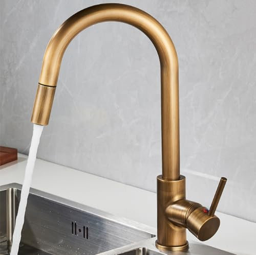 BiaoTeng Kitchen Sink Mixer Tap with Pull Out Spray Retro Single Hole Hot and Cold 360 Kitchen Sink Mixer Taps Pull Out Spout Spray Antique