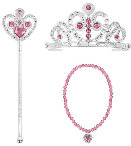 NebulaGlam Prinzessin Verkleiden Zauberstab Mädchen Stock Krone Halskette Prinzessin Tiara Set Prinzessin Schmuck Set Krone von Faschingskostueme Kinder (Rosa)