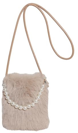 JUCHRZEY Damen-Umhängetasche aus Kunstfell, Perlenkette, Umhängetasche, flauschige Handtasche, Hobo-Tasche for Reisen, Party