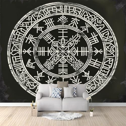 Foto Tapete Wandbild Wikinger Symbol Kreis Grau 250x175 cm Tapete Vliestapete 3D Effekt Tapete Vlies Wandbild Wohnzimmer Schlafzimme Wanddekoration Fototapete