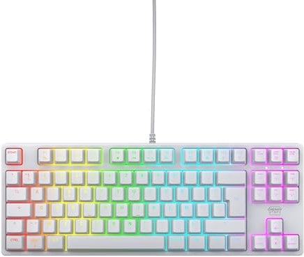 CHERRY XTRFY K4V2 TKL, Clavier De Jeu Filaire sans Pavé Numérique, Disposition Française (AZERTY), Éclairage RGB, Commutateurs Mécaniques MX2A Red, Blanc