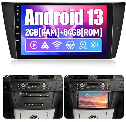 NHOPEEW Android Autoradio für BMW Series 3 E90 E91 E92 E93 2005-2013 mit Wireless Carplay und Android Auto - WiFi GPS Mirror Link Split Screen Lenkradsteuerung FM RDS + Bakcup Kamera
