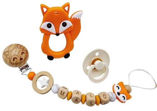 Attache tétine sucette personnalisée/prénom/bébé naissance cadeau, modèle New_Renard gravé