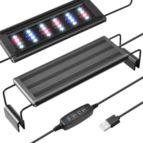 PYPABL USB Mini Aquarium LED Light, Full Spectrum Aquarium Light with Extendable Brackets, Adjustable Aquarium Plant Light with External Controller, for Freshwater Tank (21-33CM)
