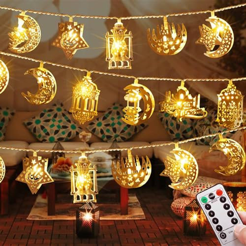 Homeleo 4.5M 20 LED Lichterkette für Ramadan Deko, Bronzefarbe Ramadan Dekoration, EID Mubarak Dekoration Lichter, Ramadan Laterne Stern Mond für Zuhause Mantel Haus Fenster Baum PartyDecor(Warmweiß)