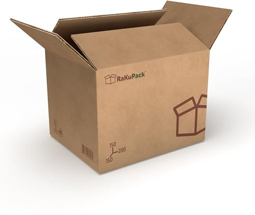 RaKuPack Versandkarton 250 Stück Faltkarton 200x150x150mm Innenmaß (20x15x15cm) Verpackungskarton bedruckt Warensendung Karton braun Faltschachtel Paket Versandschachtel Kartonage verschiedene Größen