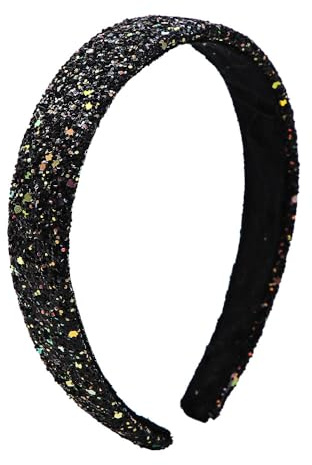 WANYI Glitzer Haarreif Mädchen Haarschmuck 2.5cm Breit Pailletten Haarreifen Stirnbänder aus Kunststoff Niedliches Haarband für Kleine Mädchen und Damen(Schwarz)