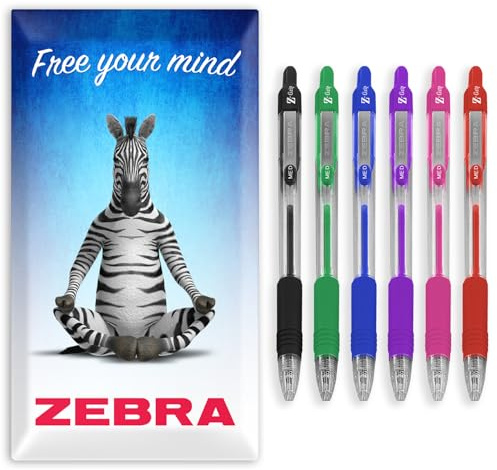Zebra Pen Z-Grip Retractable Ballpoint Pens - 1.0mm Nib - Pack of 6 - In Envelope Gift Packaging - School, Writing, Work, Office (Assorted)