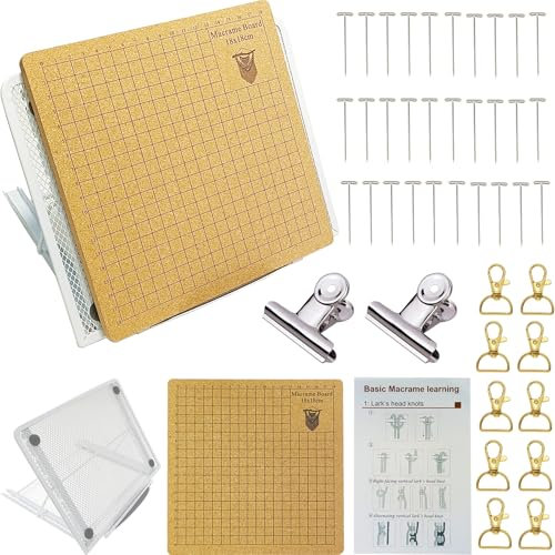 Macrame Board Set,Macrame Accessories with Macrame Board T Pins Adjustable Metal Stand,Macrame Tool Supplies Braiding Craft Helper Board for DIY Knotting Creation