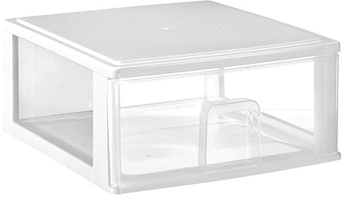 Hummelladen Schubladenbox mit 1 großen Schublade 38x37x17 cm - Weiss-transparent Kunststoff Drawer Tower Box Organizer für Schreibtisch Easy-Pull-System
