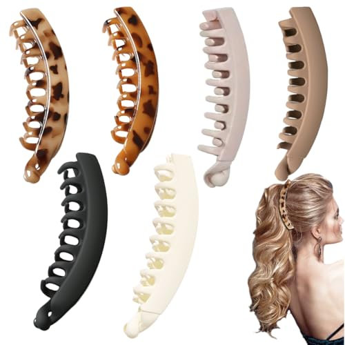 6 pzs. pinzas de pelo banana grandes, pinzas de pelo banana vintage, pinzas de pelo cola de caballo, pinzas de pelo leopardo antideslizantes para mujeres, niñas, pelo medio a grueso
