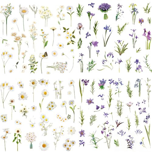 12pcs Transparent Flower Stickers,Self Adhesive PET Waterproof Scrapbook Stickers Sets,DIY Natural Floral Plant Decals Kits for Journaling Accessories Card Making Water Bottle Laptop Art Craft Photo