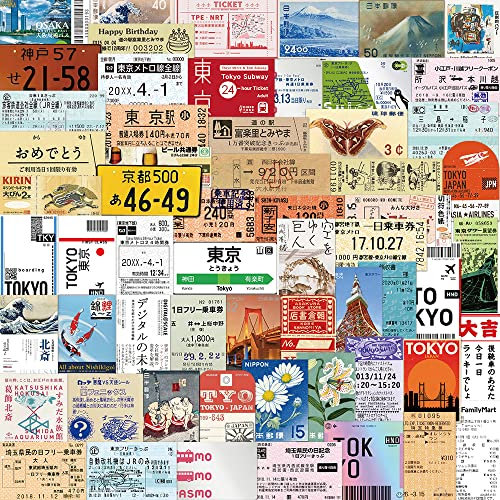 50PCS Tokyo Travel Stamps Stickers, Vinyl Waterproof Stickers Pack for Luggage Bumper Scrapbook Skateboard Guitar Water Bottle, Gift for Teens Kids Girls