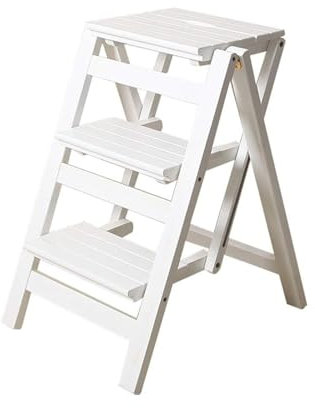 HKLJHCVA-OU Escalón de Paso Escalera Ligera de Madera Blanca de 3 peldaños - Taburete Plegable con diseño Antideslizante - Multiusos for el hogar, la Cocina y la Biblioteca