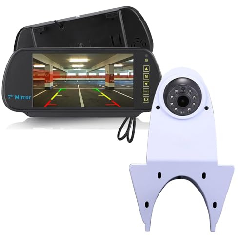 HD Bremsleuchte Rückfahrkamera mit Spiegel 7 Zoll Touch Screen Rückspiegel Monitor für FIAT Cargo Doblo Ducato Fiorino Scudo/Ford Tourneo Transit/Transit Connect/Iveco Daily Eurocargo/Renault Master