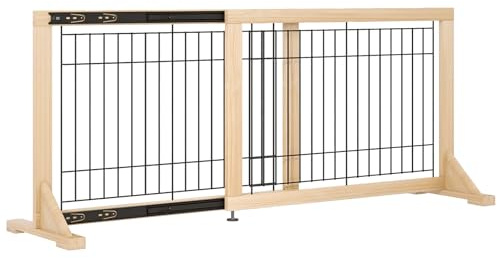 Pshelfy Freistehendes Hundegitter aus Holz für Kleine & Mittelgroße Hunde - 50 cm Höhe, Stufenlos Verstellbar 60-115 cm - Ohne Bohren & Werkzeug - Türgitter & Treppenschutz