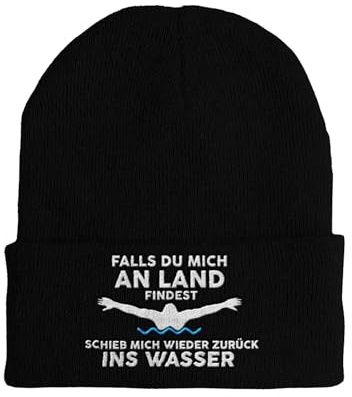 Lustige Mütze mit Spruch: Falls du Mich an Land findest, schieb Mich zurück ins Wasser – Besticktes Beanie für Schwimmer, Wasserfans, Sportler, Männer, Frauen, Freizeit und Humor