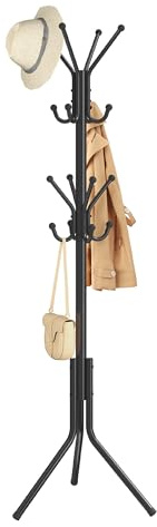 SONGMICS Perchero, Burro de Ropa de Metal, Perchero para Ropa, Bolsos y Sombreros, Altura 175 cm, con 16 Ganchos, para Recibidor, Salón y Dormitorio, Negro Tinta RCR081BH01