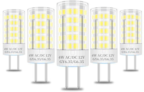 ASAIHKUN Gy6.35 12V 35W Led Kaltweiß Niedervoltlampe AC/DC 12V 3W G6.35 LED-Glühlampe Weiß Stiftsockel Energiesparlampe (5er Pack)