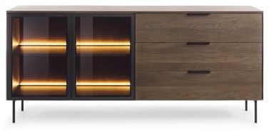 Masseno Kommode Gloria 181,3 cm Sideboard mit 3 Schubladen und 2 Türen für Wohnzimmer Schlafzimmer Modern 181,3x39,3x82,6 cm Eichefarben/Eichefarben