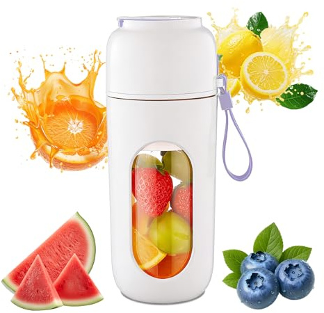 Smyeviva Portable Blender, Powerful 12 Blades, Cordless 350ml To-Go Bottle, Reusable Straw, USB Rechargeable Smoothie Juicer Shakes Personal Maker, Compact Mini Blender for Travel Gym Office, Purple