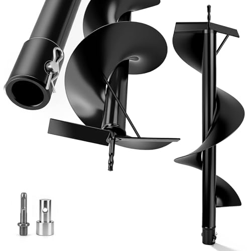 Vrietina Gartenbohrer Erdbohrer Ø 300mm für Bohrer | mit Sicherungsbolzen & Adapter, 80cm Lang Erdbohrer für Bohren, Ausheben, Pflanzen, Zaunbau