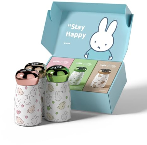 Miffy x MIPOW Mini-Thermosflasche mit LED-Temperaturanzeige, 230 ml, intelligenter vakuumisolierter Edelstahl, tragbar für Reisen, Büro, Fitnessstudio, Outdoor (3, set)