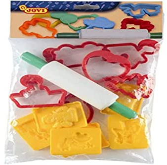 Jovi - 12 moldes de diferentes formas y rodillo modelaje de plastilina (7/6R)