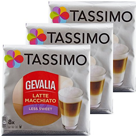 Tassimo Gevalia Latte Macchiato Less Sweet, Less Sweet, Gema Recommended Coffee Roaster Coffee Capsule, 24 T Disc