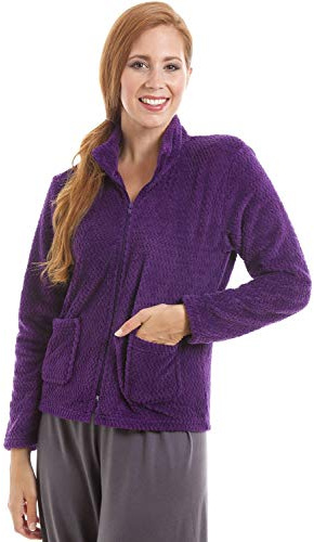 Camille Womens Supersoft Fleece Bed Jacket- Luxury Soft Textured Warm Sleep Top- Zip up & Long Sleeved