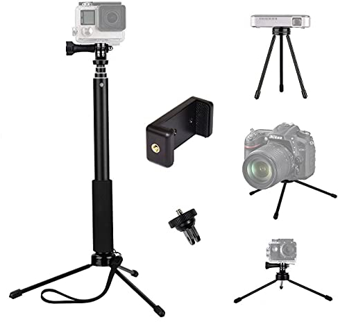 12-37 Selfie Stick Tripod Compatible with Gopro Hero 13 12 11 10 9 8 /Akaso Ek7000 /Brave 4/Brave 7/V50x/Wolfang/Dragon Touch/Apexcam Action Camera, Phone Clip Holder, Detachable Phone Satnd Tripod