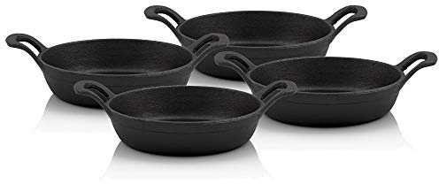 BBQ-TORO Set de poêles en Fonte (4 pièce) | Ø 16 cm - Rond | déjà brûlé | Poêle à Griller, Casserole en Fonte, poêles à Frire, poêle à feu, casseroles à Griller