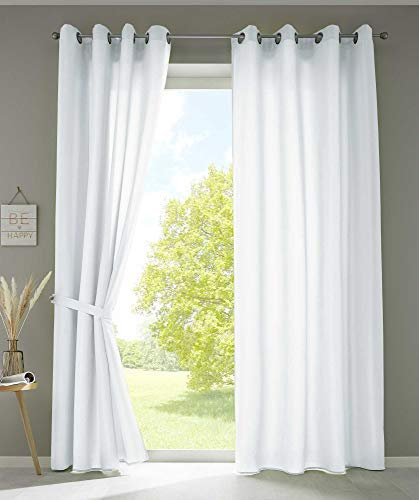 Gardinenbox 2er Set Vorhänge Schal Ösen »Berlin« HxB 225x140 cm Weiß Blickdicht Microsatin Lichtdurchlässig Uni Matt, 20405N2