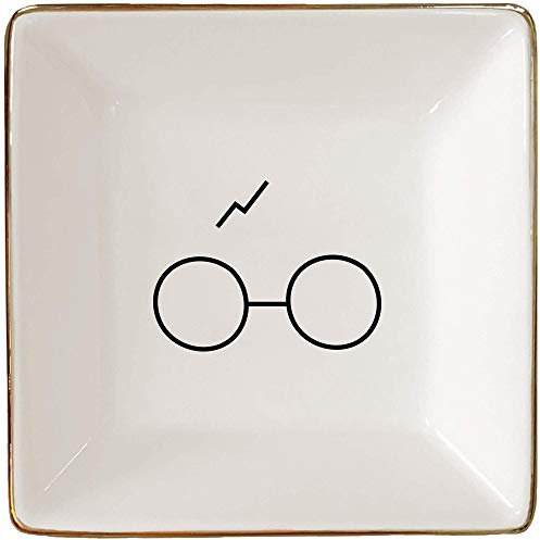 Simply Charmed Schmuck-Ringhalter aus Porzellan, Harry-Potter-Geschenk, Porzellan-Schmuckschale, 10,2 x 10,2 cm, weiß mit goldener Glasur, Schmuck-Organizer