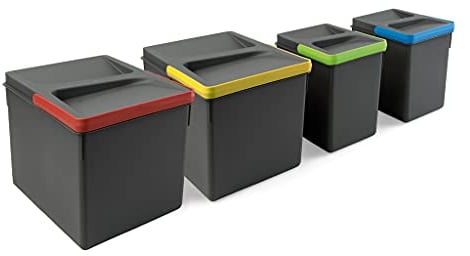 Emuca- Contenedores para cajón de cocina Recycle, Altura 216, 2x12L + 2x6L, Plástico gris antracita, Plástico