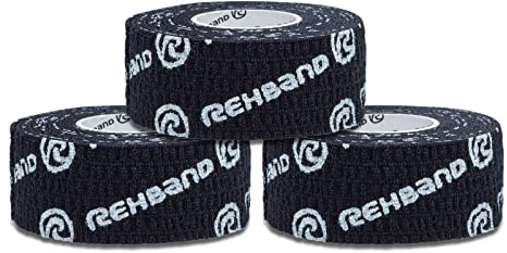 Rehband rutschfestes Hook Grip Tape 4,5 m, Daumentape für Crossfit, Powerlifting & Gewichtheben,100% Baumwolle, Farbe:Schwarz - 25 mm, Größe:3 Rollen