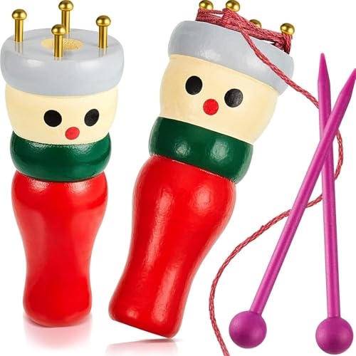 Eowppue 2 Set Knitting Dolly Wooden French Knitter Cute Handy First Knitting Spool Knitter for Kids Adults