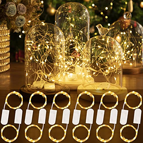 HXWEIYE Lot de 12 Guirlandes Lumineuses à Piles,2.1m 20LEDs Blanc Chaud Mini LED,étanche bouteille pour Interieur Exterieur, Vacances, Mariage, Fête, Noël