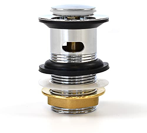 Xcel Home G 1 1/4 BSP Slotted Chrome Silver Click Clack Basin Waste | Quality Brass Pop-Up Bathroom Sink Plug - Standard BSP Connection Fit - Replacement for Drainage & Easy Install - 1 pc