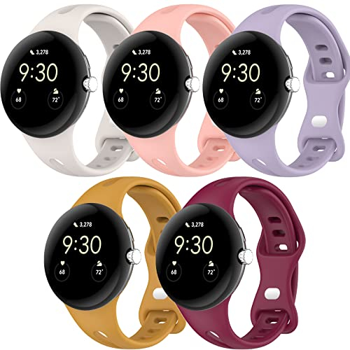 Miimall 5 Stück Armband Kompatibel mit Google Pixel Watch Band, Slim Weiche Silikon Replacement Watch Strap Leicht Armbänder für Google Pixel Watch - Damen Herren Farbe F