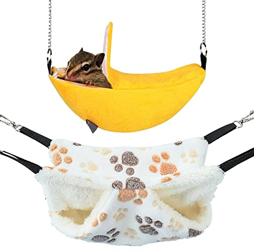 BDSHUNBF 2 Stück Meerschweinchen Hängematte, 2 Ebenen Kleine Tiere-Hängematte, Hängendes Bett Flauschige Hängebett, für Meerschweinchen, Ratten, Chinchilla, Hamster, Eichhörnchen, Frettchen, Mäuse