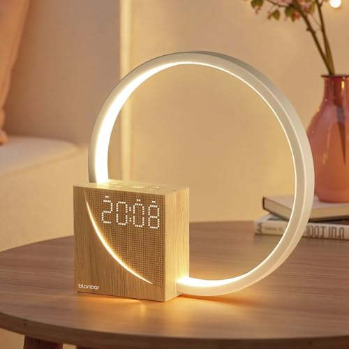 blonbar 10W Nachttischlampe mit Wake Up Licht, Lichtwecker, USB Ladeanschlüssen Touch Dimmbar,10 natürlichen Klängen für Erwachsene&Kinder, 3 Stufige Helligkeit für Schlafzimmer Wohnzimmer Büro