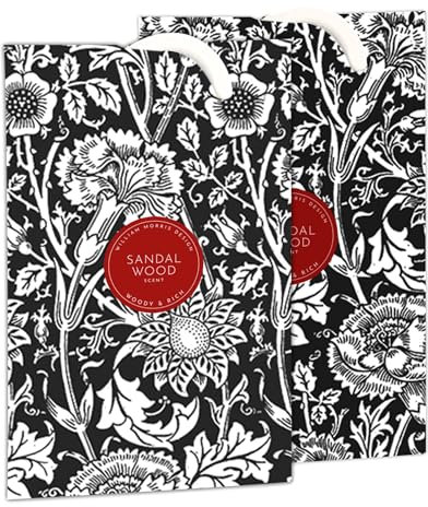The Master Herbalist SANDALWOOD Scented Wardrobe Freshener Sachet in a WILLIAM MORRIS Design in BLACK | Pack of 2