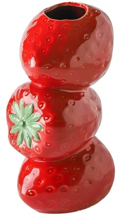 Wnvivi Vase en Céramique en Forme de Fruit, Vase Floral Créatif Empilé, Jardinière Décorative de Fraises, Vase Unique pour Pommes, Vase en Forme de Citron pour la Décoration de la Maison(Fraise)