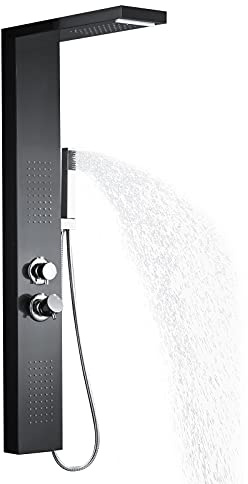 Suusolny 5-in-1 Duschpaneel Duschsystem Dusche Regendusche Set Multifunktional Duschset 304 Gebürstet Edelstahl mit Handbrause Regendusche Massagedusche & Wasserfalldusche für Badezimmer Schwarz